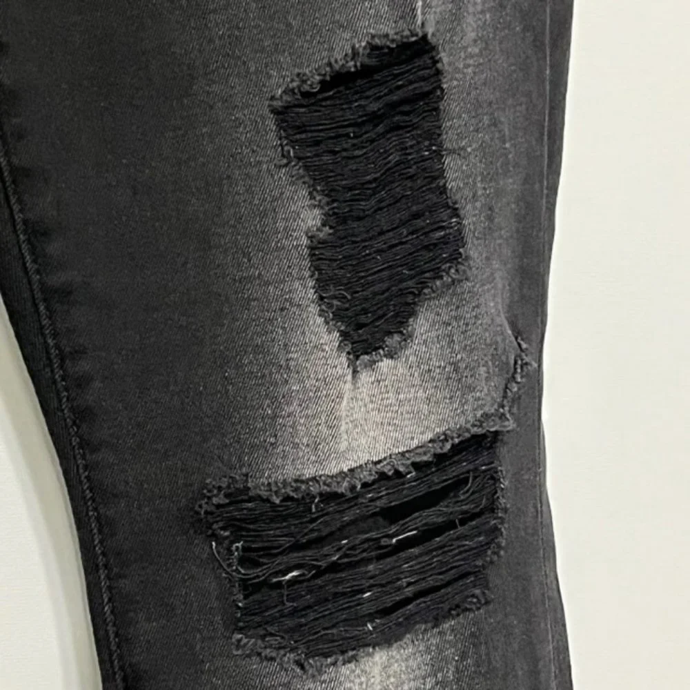 7 FOR ALL MANKIND Black Distressed Ankle Skinny Jeans Size 31 NWT - Picture 5 of 15